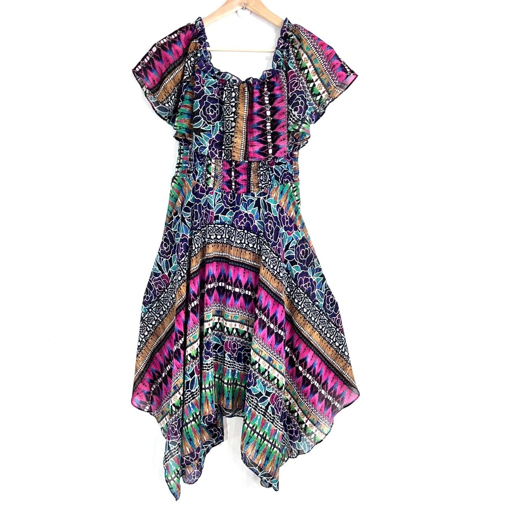Rabbit Rabbit Rabbit Designs Dress Handkerchief Hem Boho Multicolor 12 - Picture 3 of 10